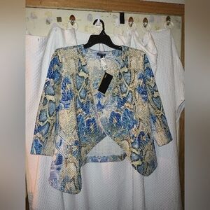 Alberto Makali Blue and Cream Snake Print Blazer Size: Large